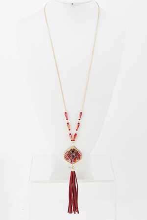 Long Bead Pendant Drop Necklace with Tassel Detail 5KAB7